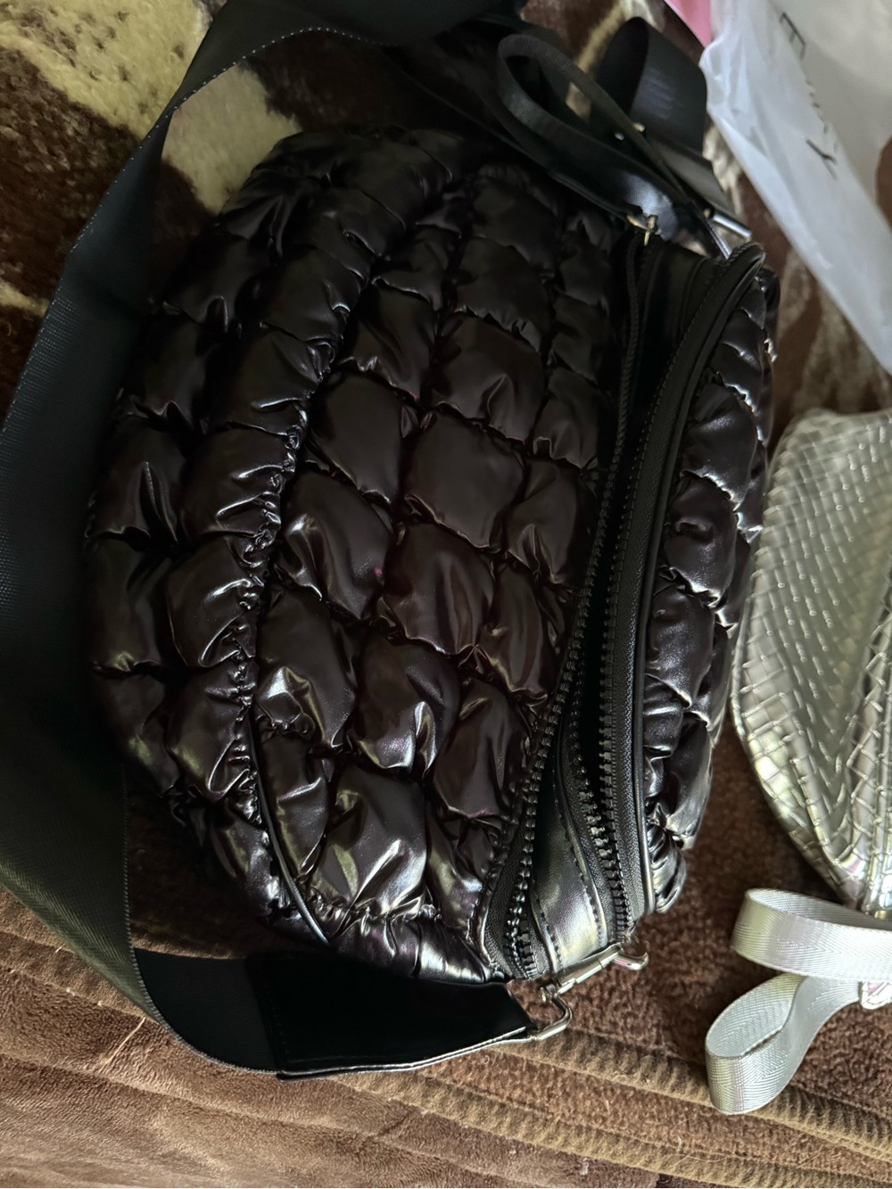 Metallic Silver Woven Crossbody Bag & black bubble bag! Brand new !!! - Picture 3 of 6